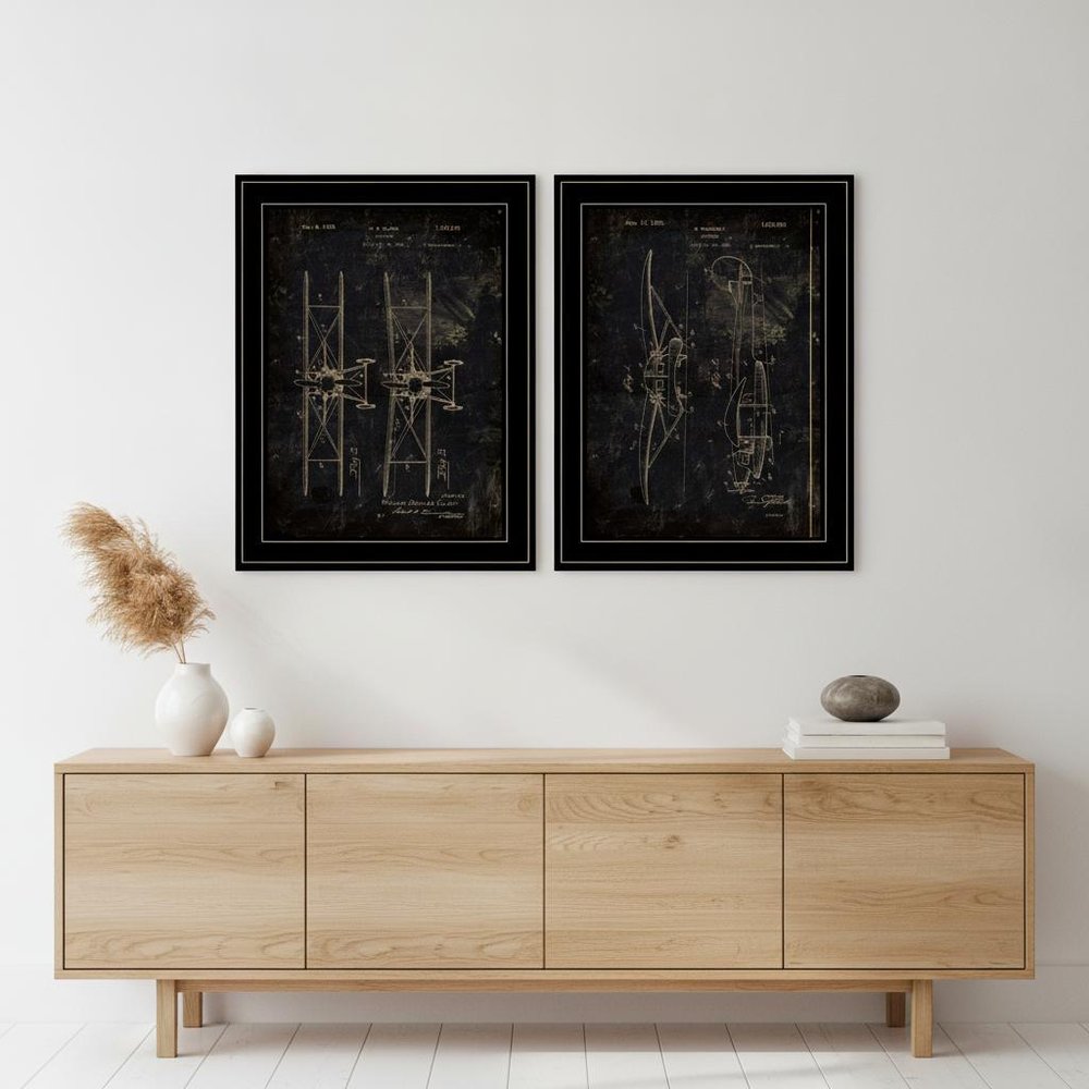 Set Of Two Airplane Patent I and II 2 Black Framed Print Wall Art — view 5