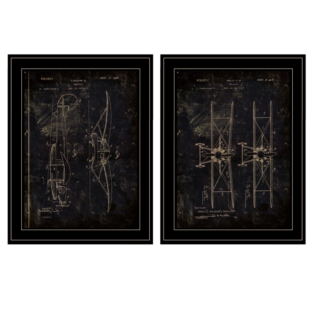 Set Of Two Airplane Patent I and II 2 Black Framed Print Wall Art — view 4