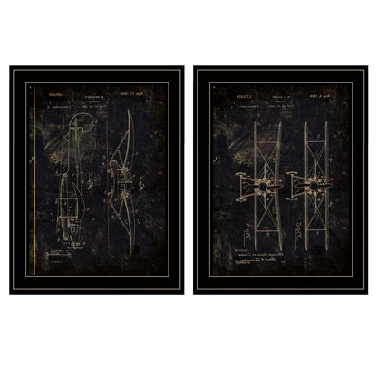 Set Of Two Airplane Patent I and II 2 Black Framed Print Wall Art