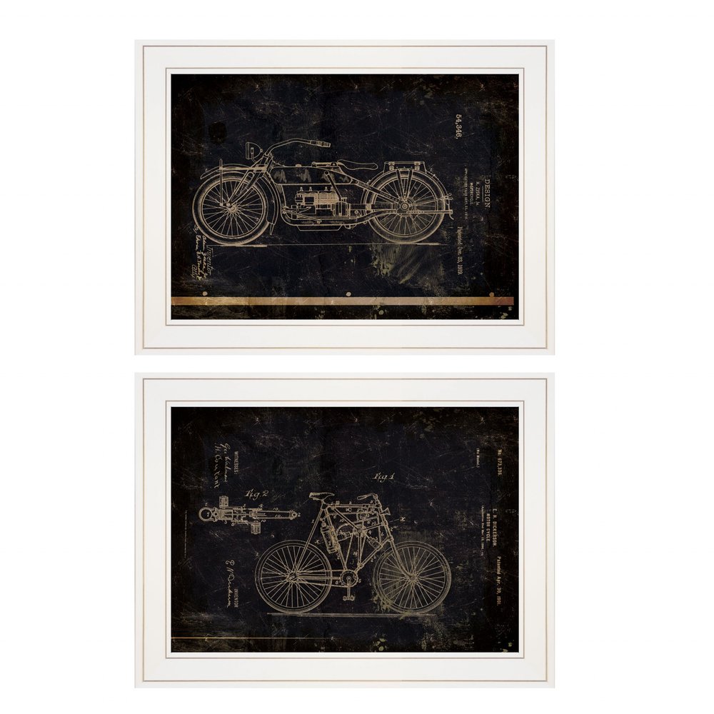 Set Of Two Motor Bike Patent I and II 1 White Framed Print Wall Art — view 1