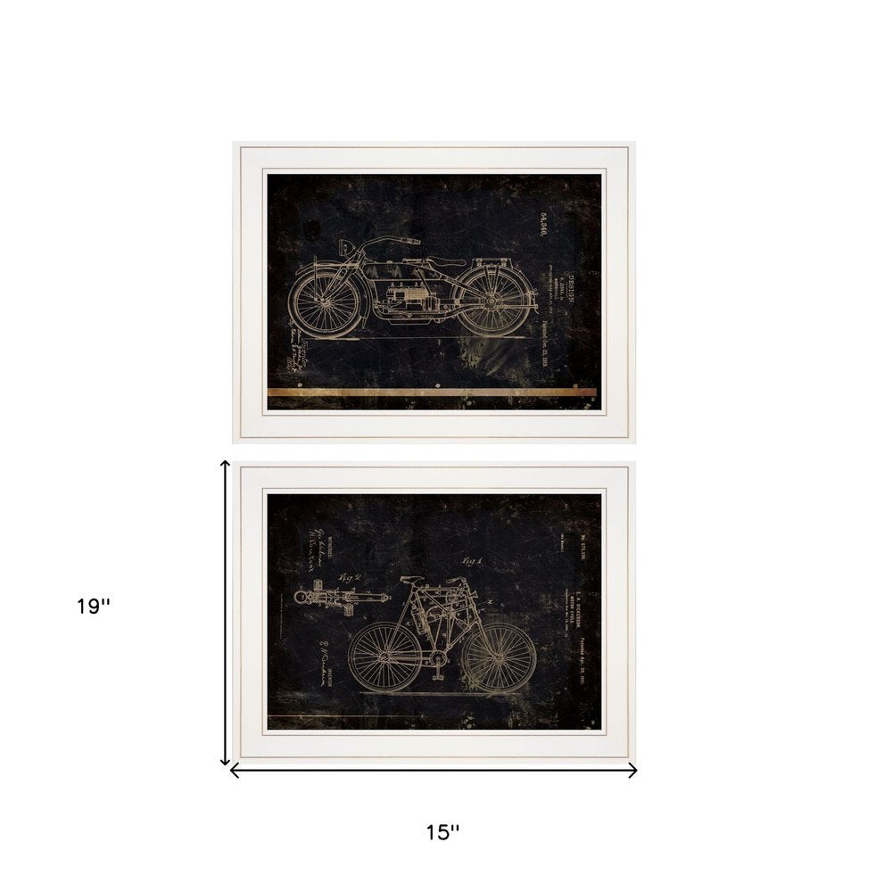 Set Of Two Motor Bike Patent I and II 1 White Framed Print Wall Art — view 3