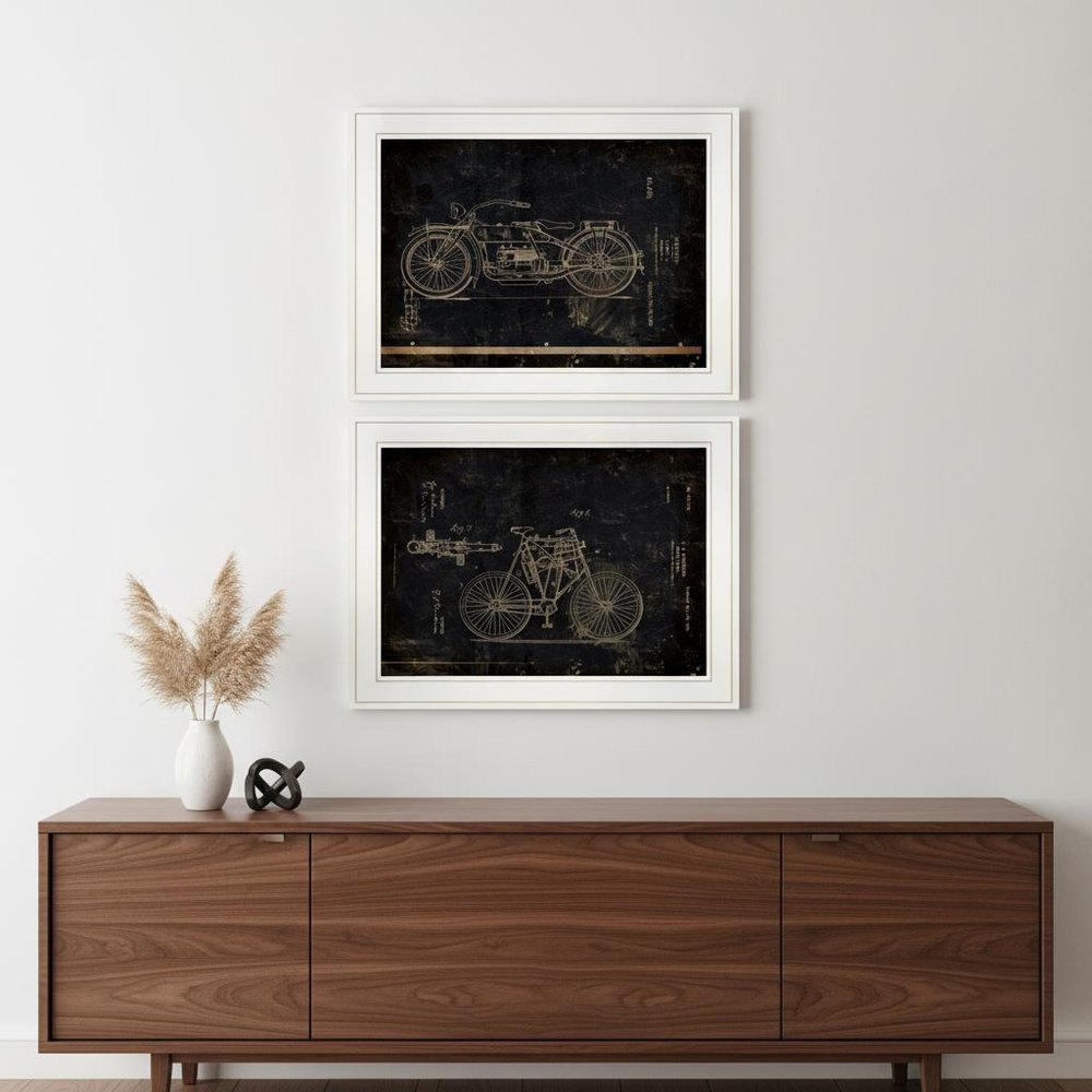 Set Of Two Motor Bike Patent I and II 1 White Framed Print Wall Art — view 4