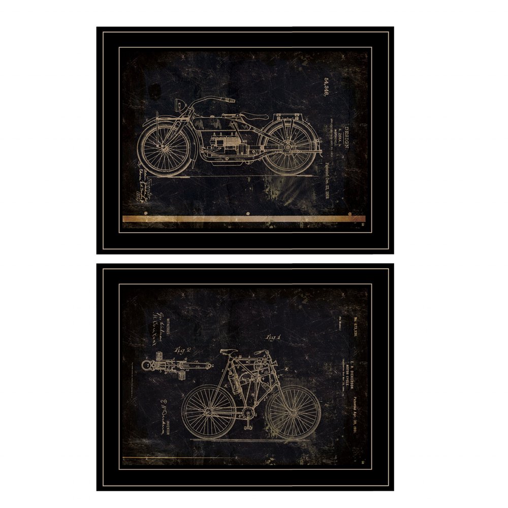 Set Of Two Motor Bike Patent I and II 2 Black Framed Print Wall Art — view 1