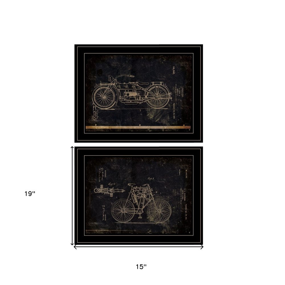 Set Of Two Motor Bike Patent I and II 2 Black Framed Print Wall Art — view 3