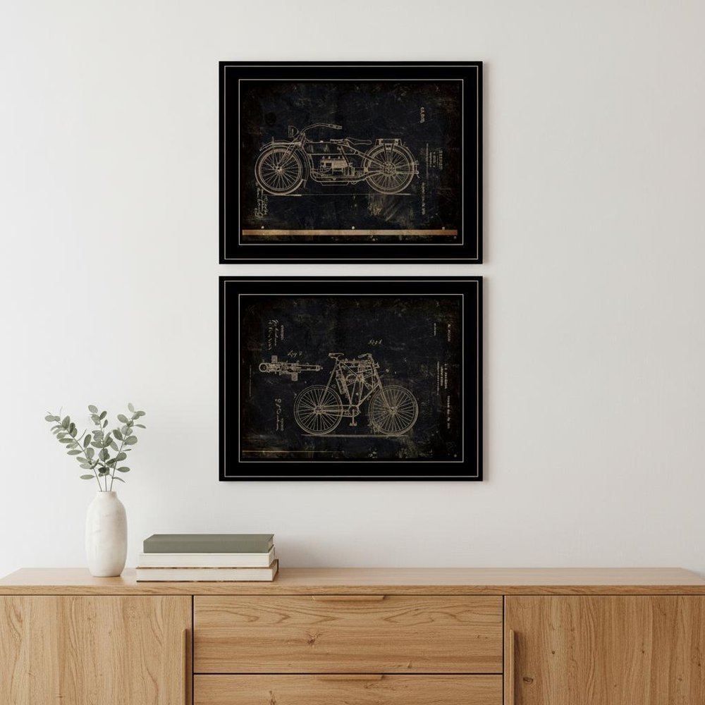 Set Of Two Motor Bike Patent I and II 2 Black Framed Print Wall Art — view 4
