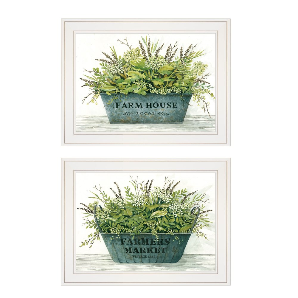 Set Of Two Farm Market Bouquet White Framed Print Wall Art — view 1