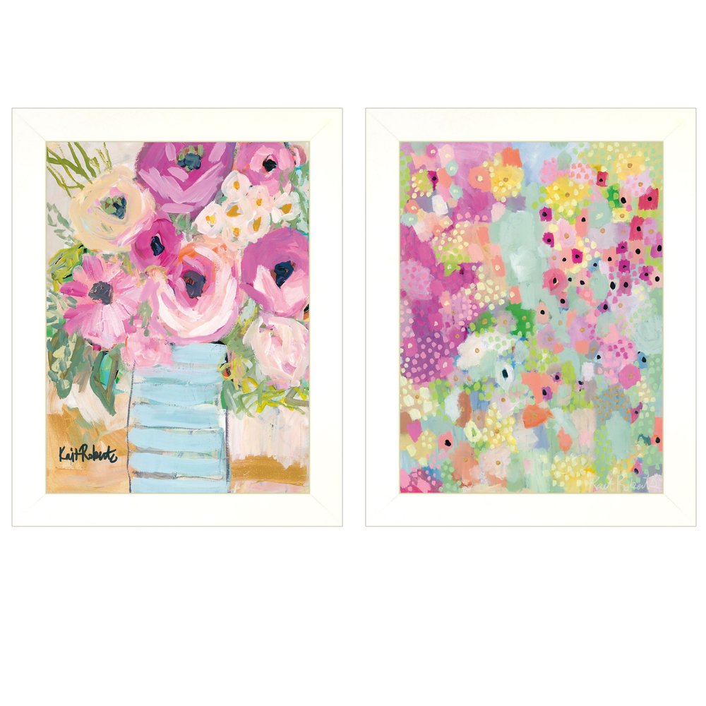 Set Of Two Floral Designs White Framed Print Wall Art — view 1