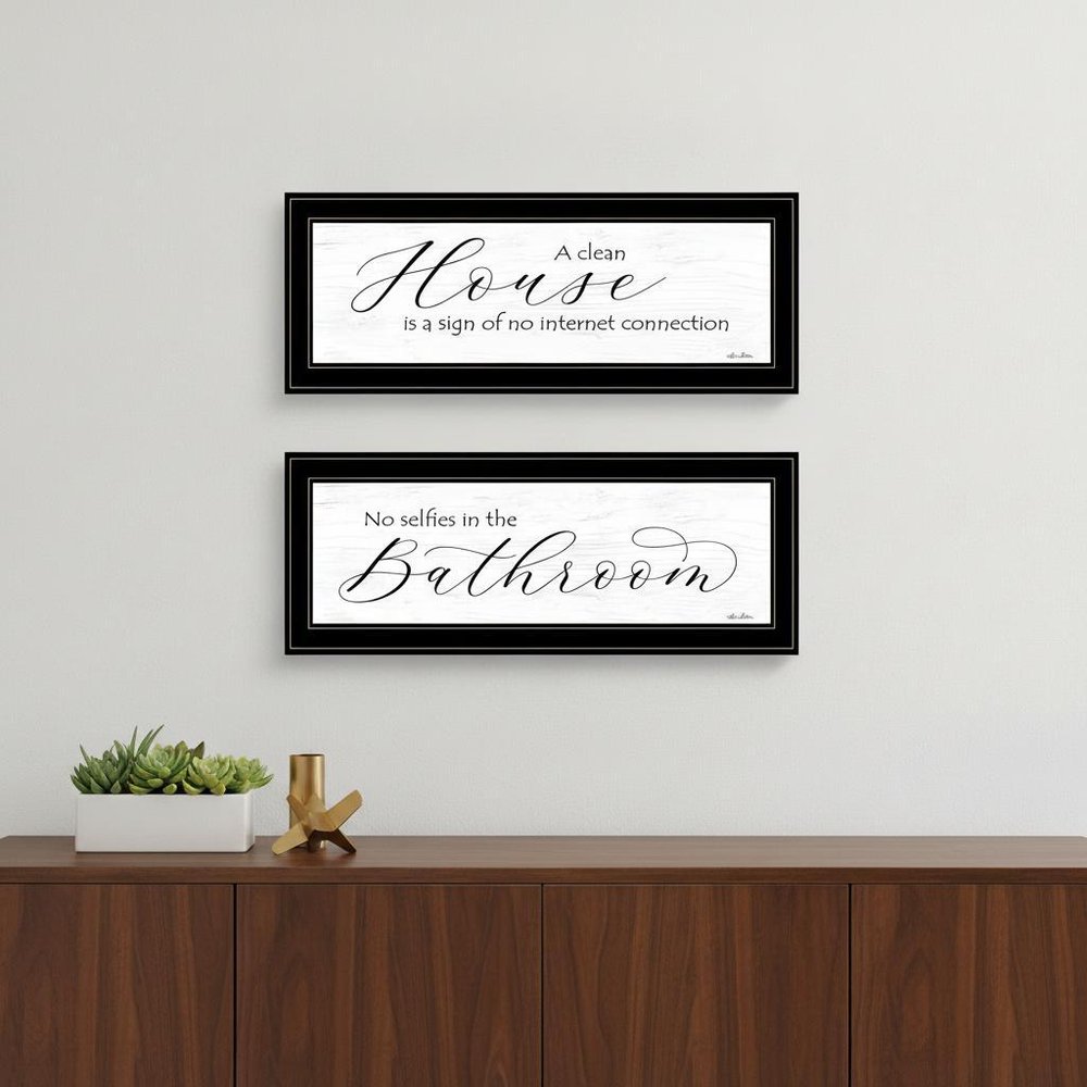 Set Of Two Household Humor 3 Black Framed Print Bathroom Wall Art — view 1