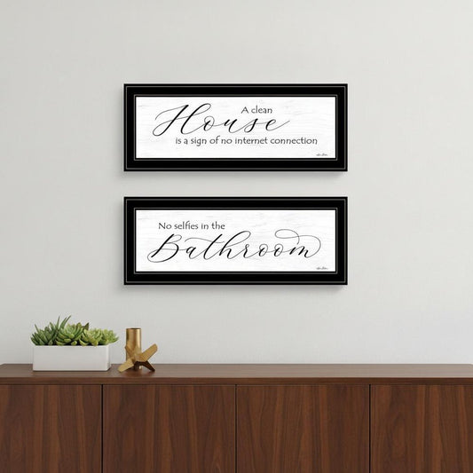 Set Of Two Household Humor 3 Black Framed Print Bathroom Wall Art
