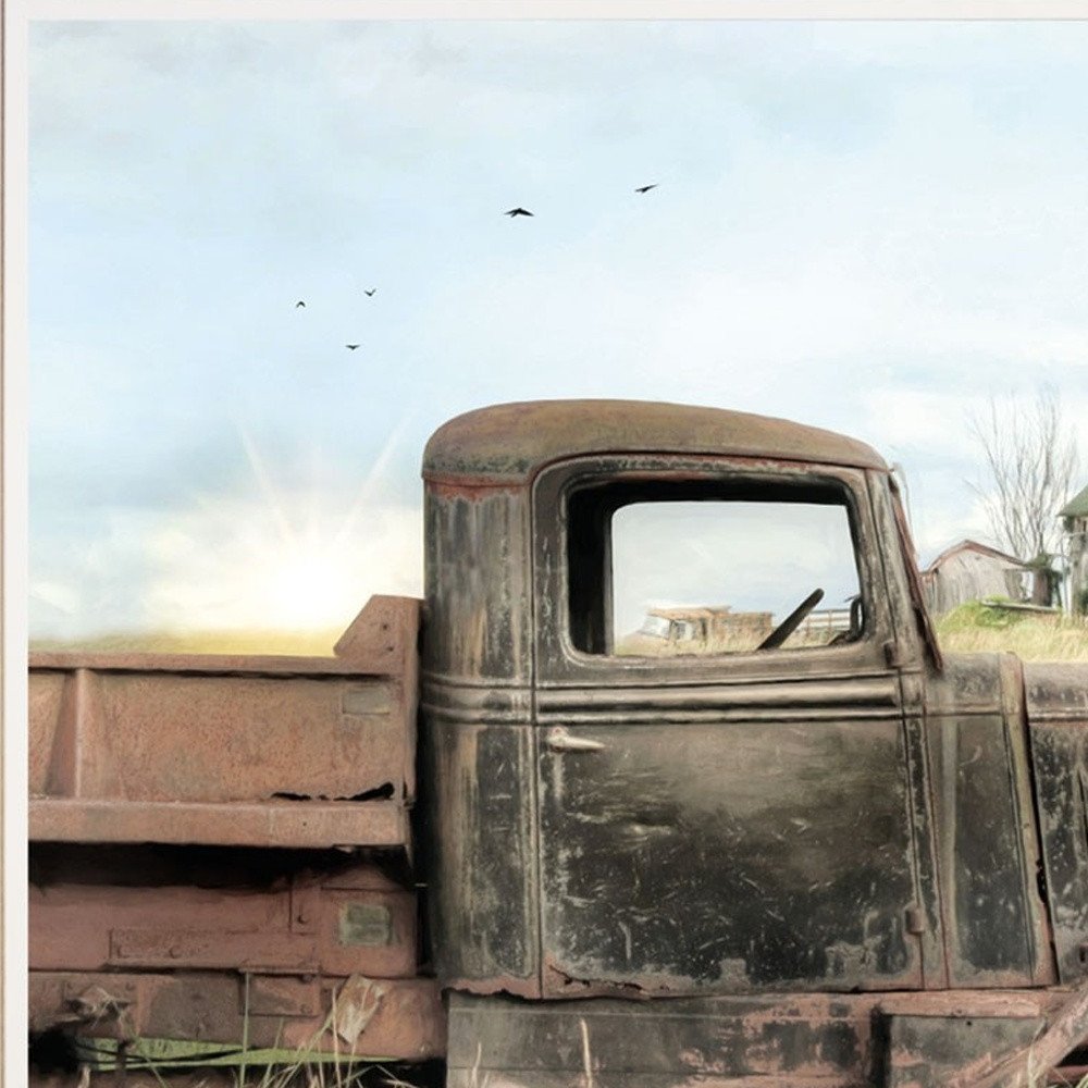 Set Of Two Vintage Farm Trucks 1 White Framed Print Wall Art HomeRoots