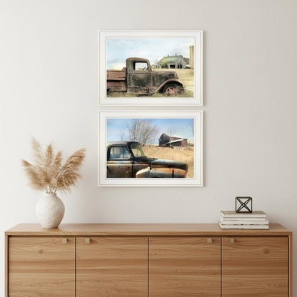 Set Of Two Vintage Farm Trucks 1 White Framed Print Wall Art HomeRoots