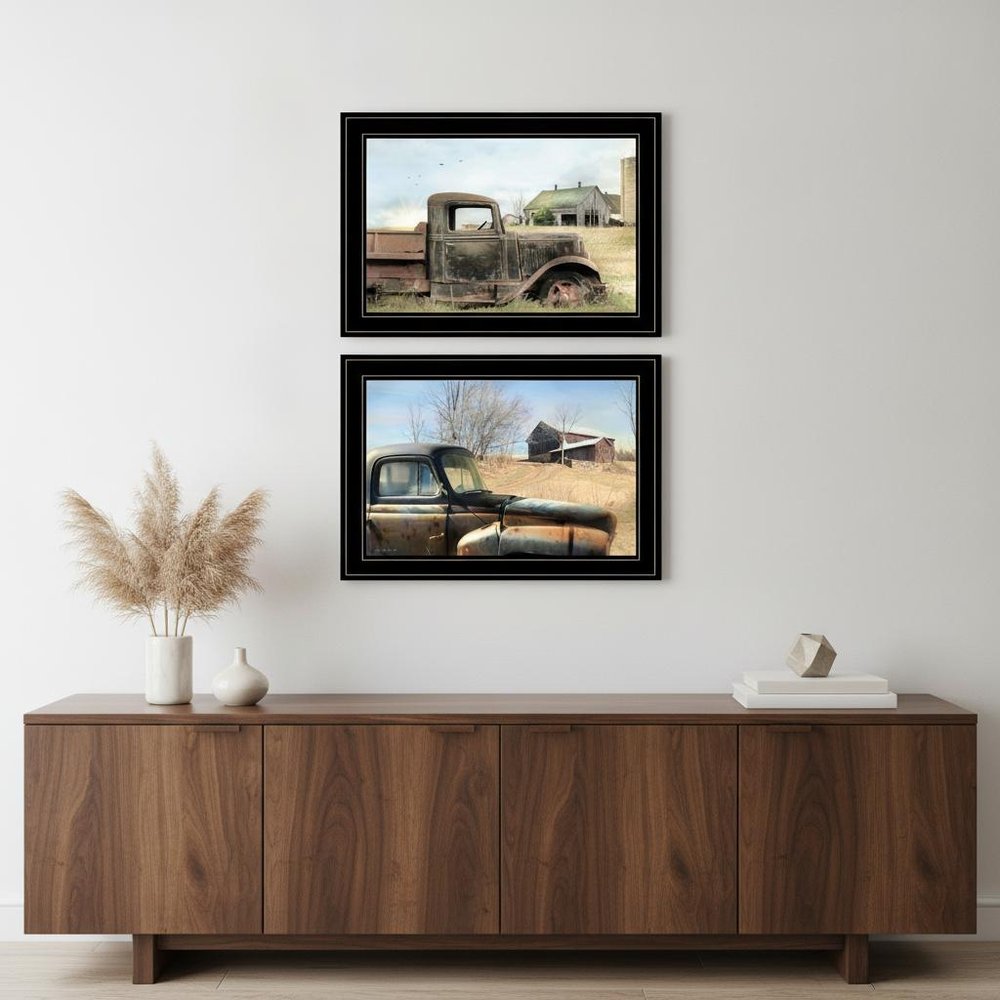 Set Of Two Vintage Farm Trucks 2 Black Framed Print Wall Art — view 3