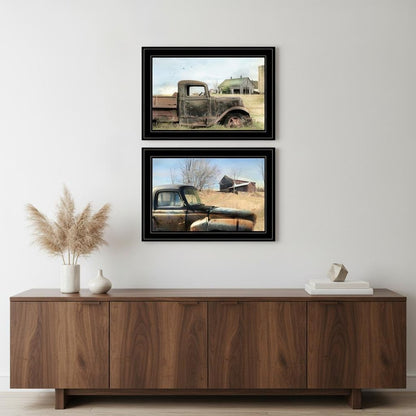 Set Of Two Vintage Farm Trucks 2 Black Framed Print Wall Art HomeRoots
