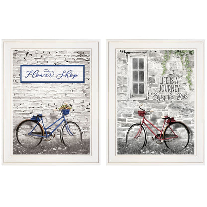 Set Of Two Romantic Bicycles 1 White Framed Print Wall Art HomeRoots