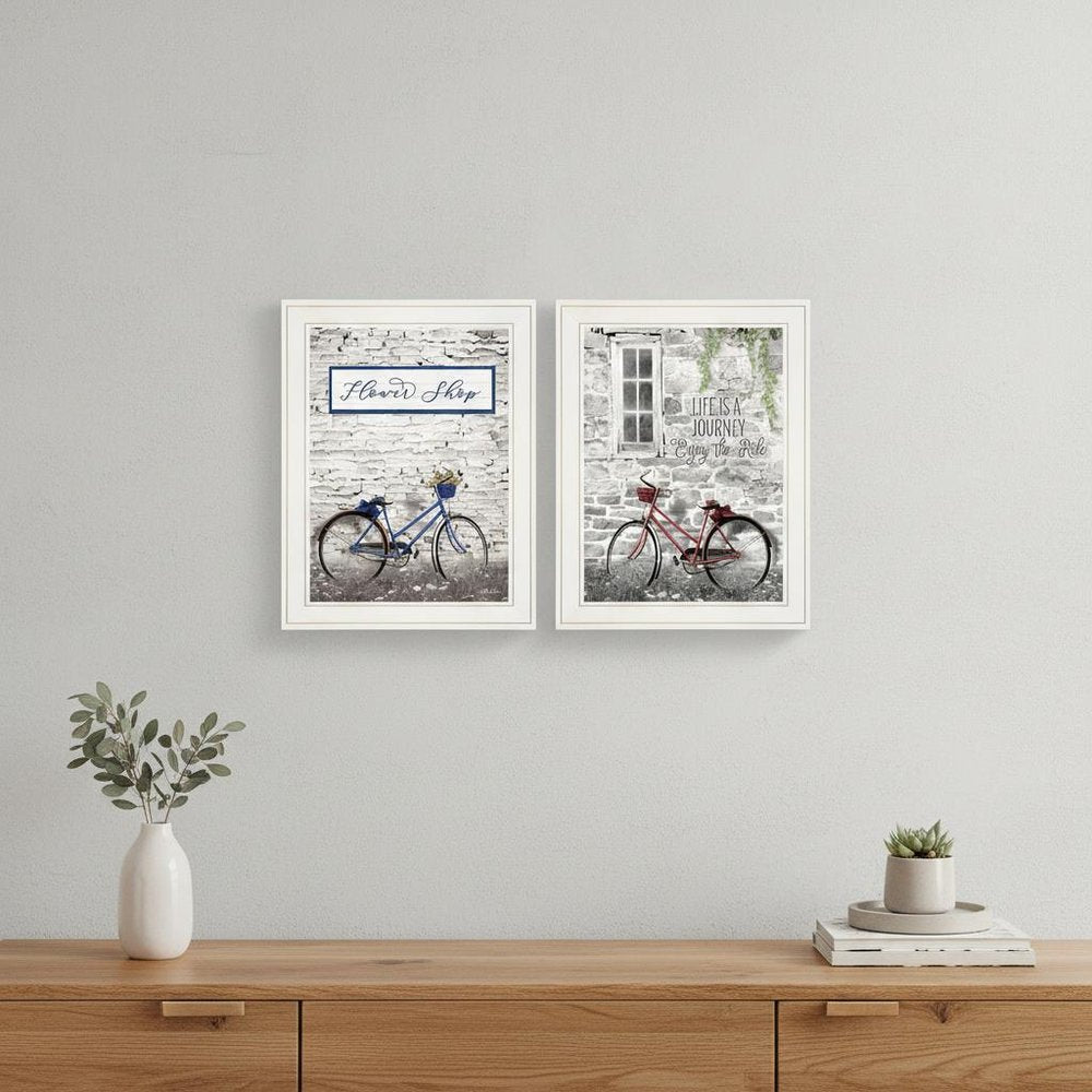 Set Of Two Romantic Bicycles 1 White Framed Print Wall Art — view 5