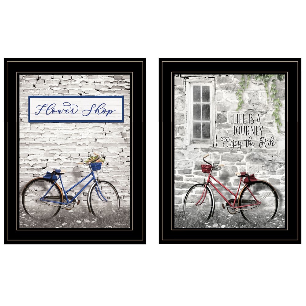 Set Of Two Romantic Bicycles 2 Black Framed Print Wall Art — view 2