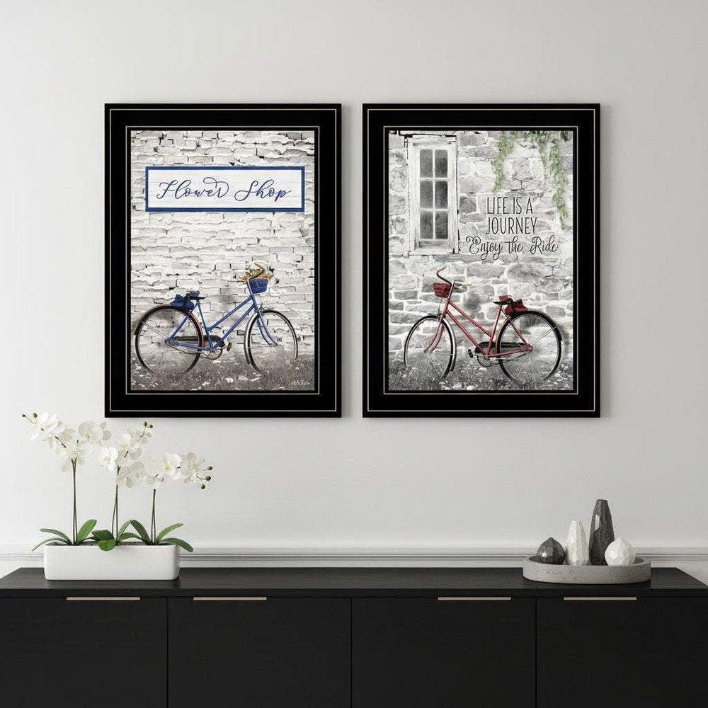 Set Of Two Romantic Bicycles 2 Black Framed Print Wall Art HomeRoots