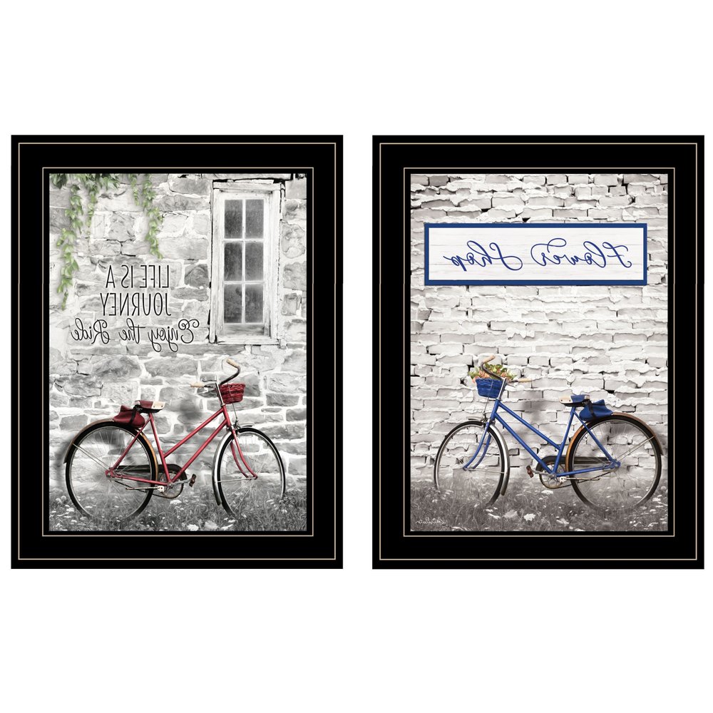 Set Of Two Romantic Bicycles 2 Black Framed Print Wall Art — view 3