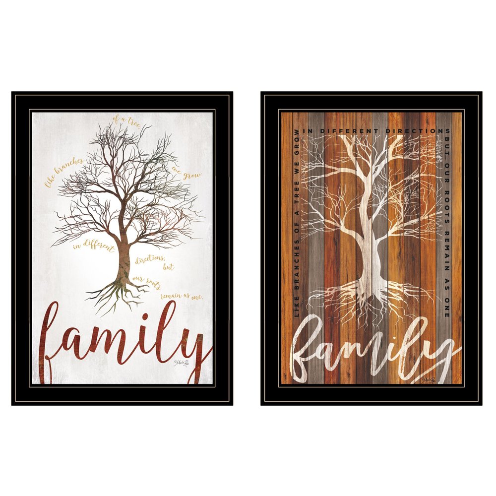 Set Of Two Family Tree or Roots 2 Black Framed Print Wall Art HomeRoots