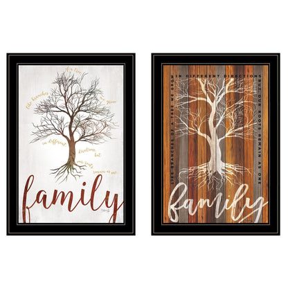 Set Of Two Family Tree or Roots 2 Black Framed Print Wall Art HomeRoots