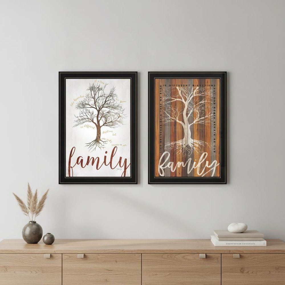 Set Of Two Family Tree or Roots 2 Black Framed Print Wall Art HomeRoots
