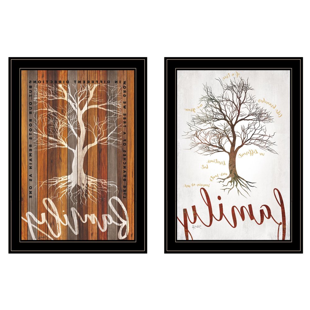 Set Of Two Family Tree or Roots 2 Black Framed Print Wall Art HomeRoots