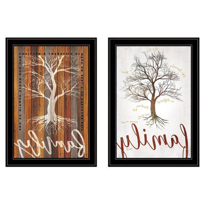 Set Of Two Family Tree or Roots 2 Black Framed Print Wall Art HomeRoots