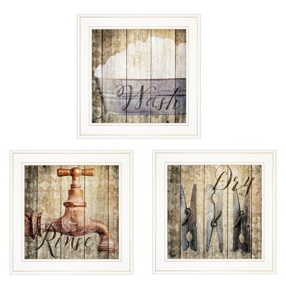Set Of Three Wash 1 White Framed Print Bathroom Wall Art HomeRoots