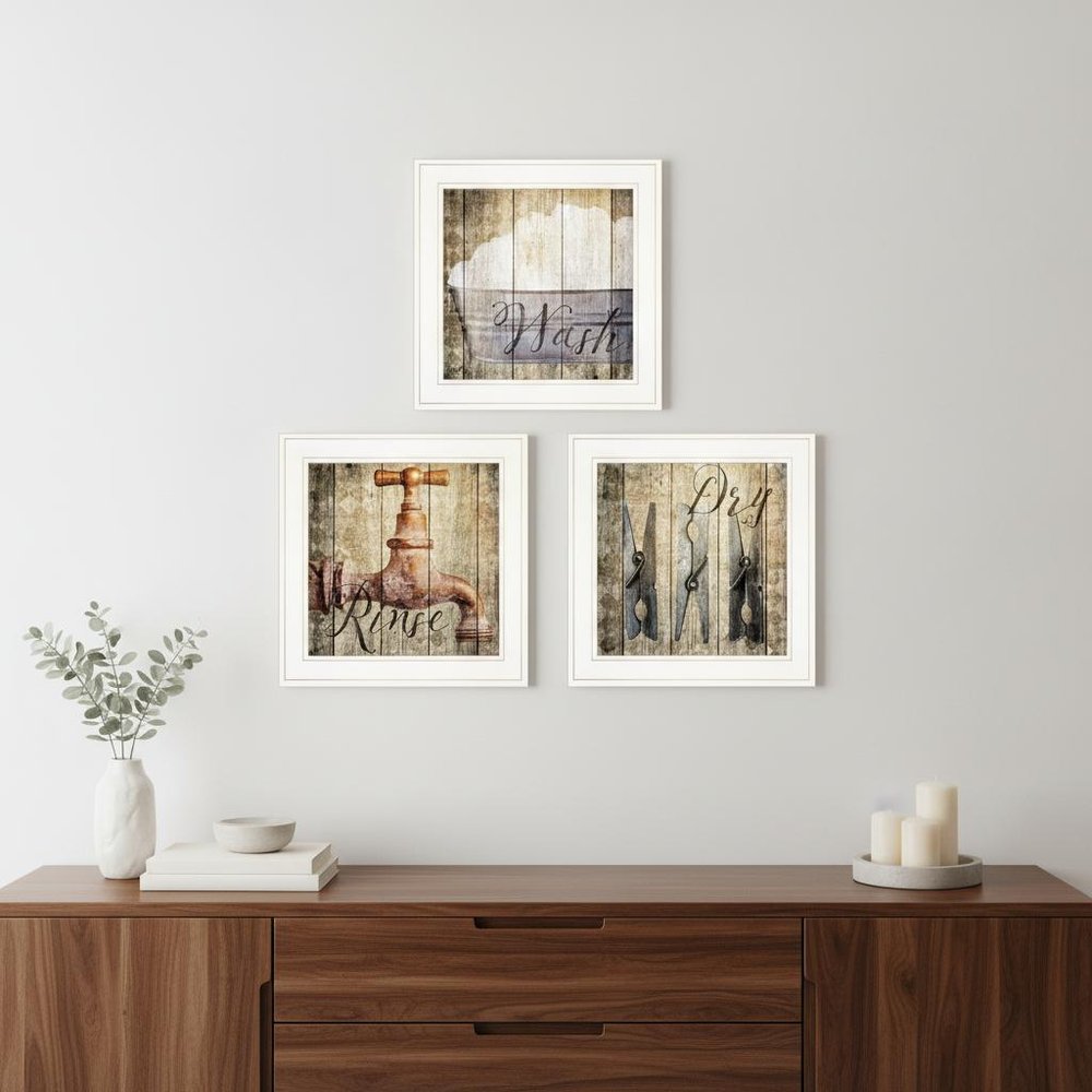 Set Of Three Wash 1 White Framed Print Bathroom Wall Art — view 8