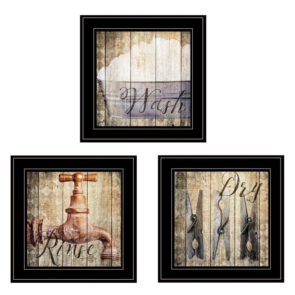 Set Of Three Wash 2 Black Framed Print Bathroom Wall Art — view 1