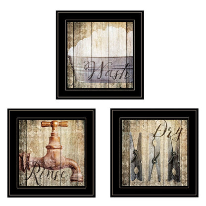 Set Of Three Wash 2 Black Framed Print Bathroom Wall Art HomeRoots