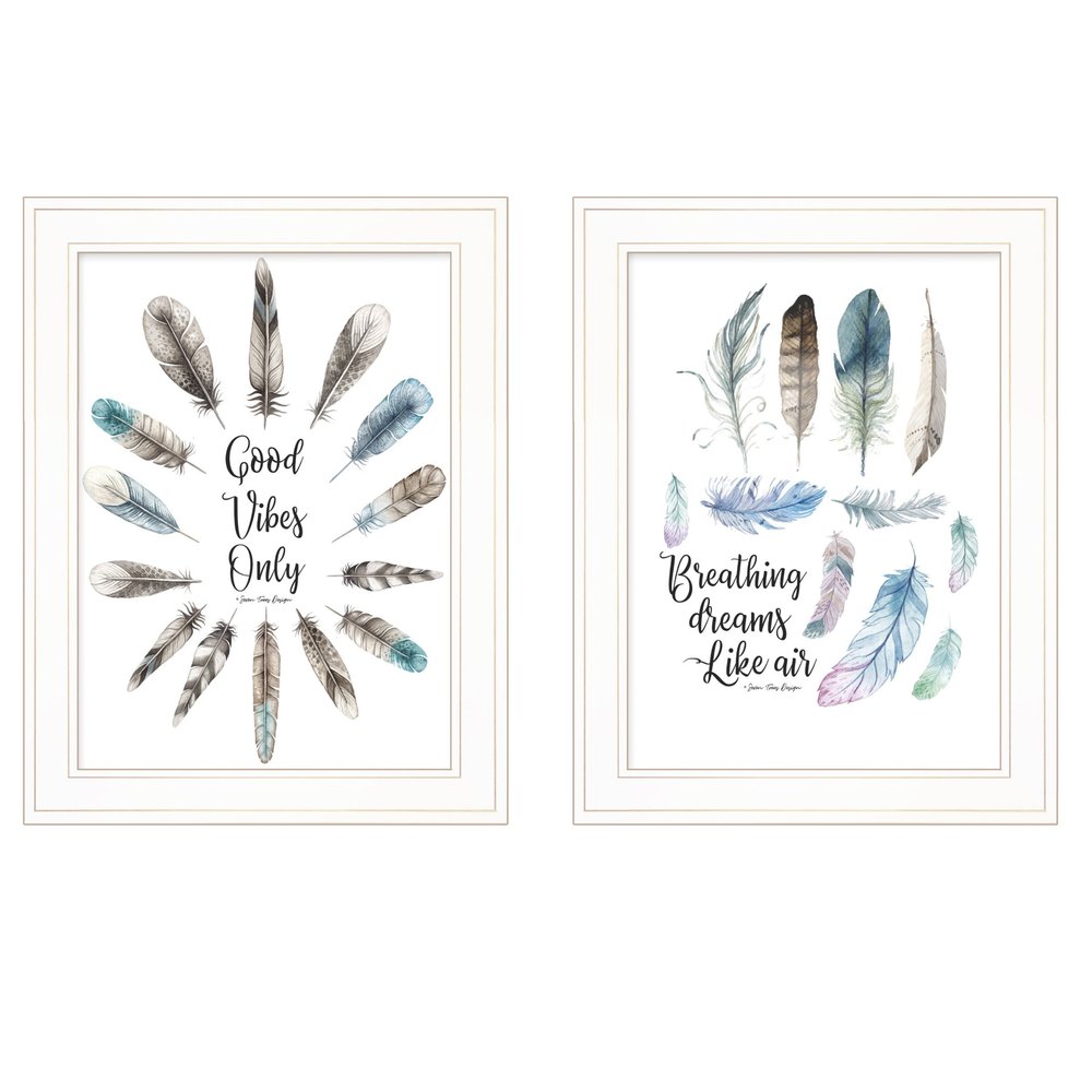 Set Of Two Good Vibes 1 White Framed Print Wall Art — view 1