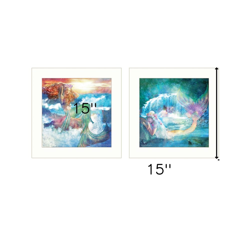 Set Of Two Mermaids 1 White Framed Print Wall Art — view 3