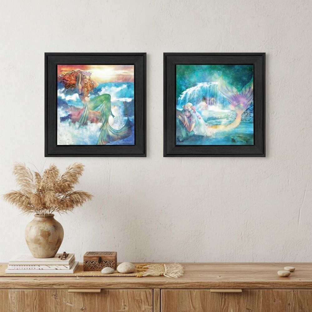 Set Of Two Mermaids 2 Black Framed Print Wall Art HomeRoots