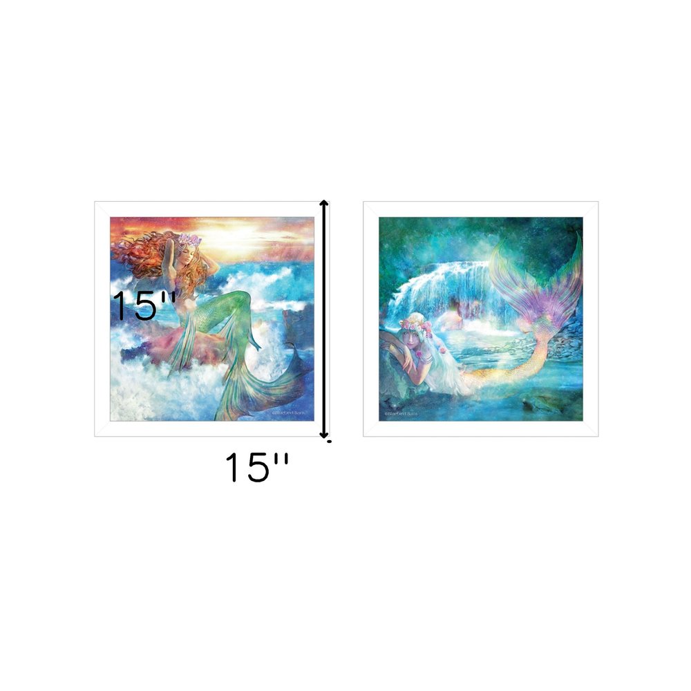 Set Of Two Mermaids 3 White Framed Print Wall Art — view 3