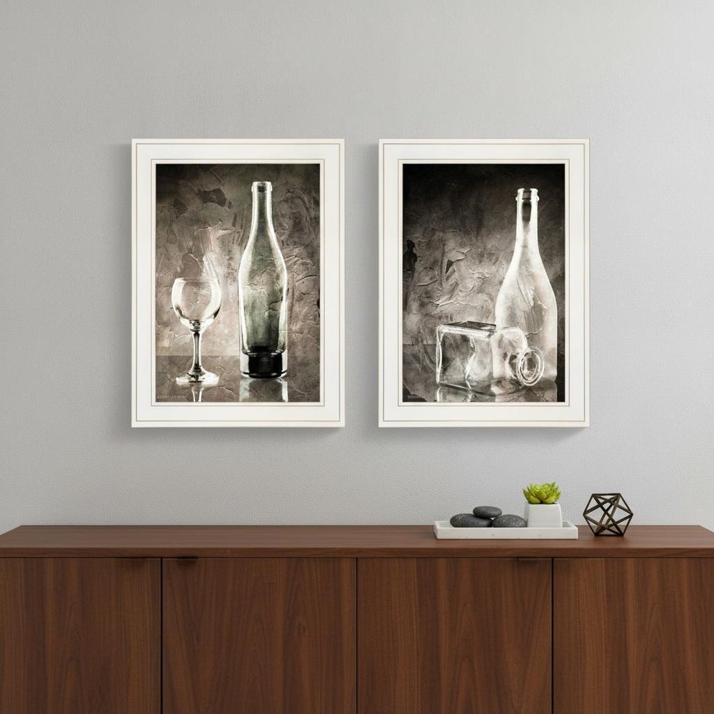 Set Of Two Moody Gray Glassware Still Life 1 White Framed Print Kitchen Wall Art HomeRoots