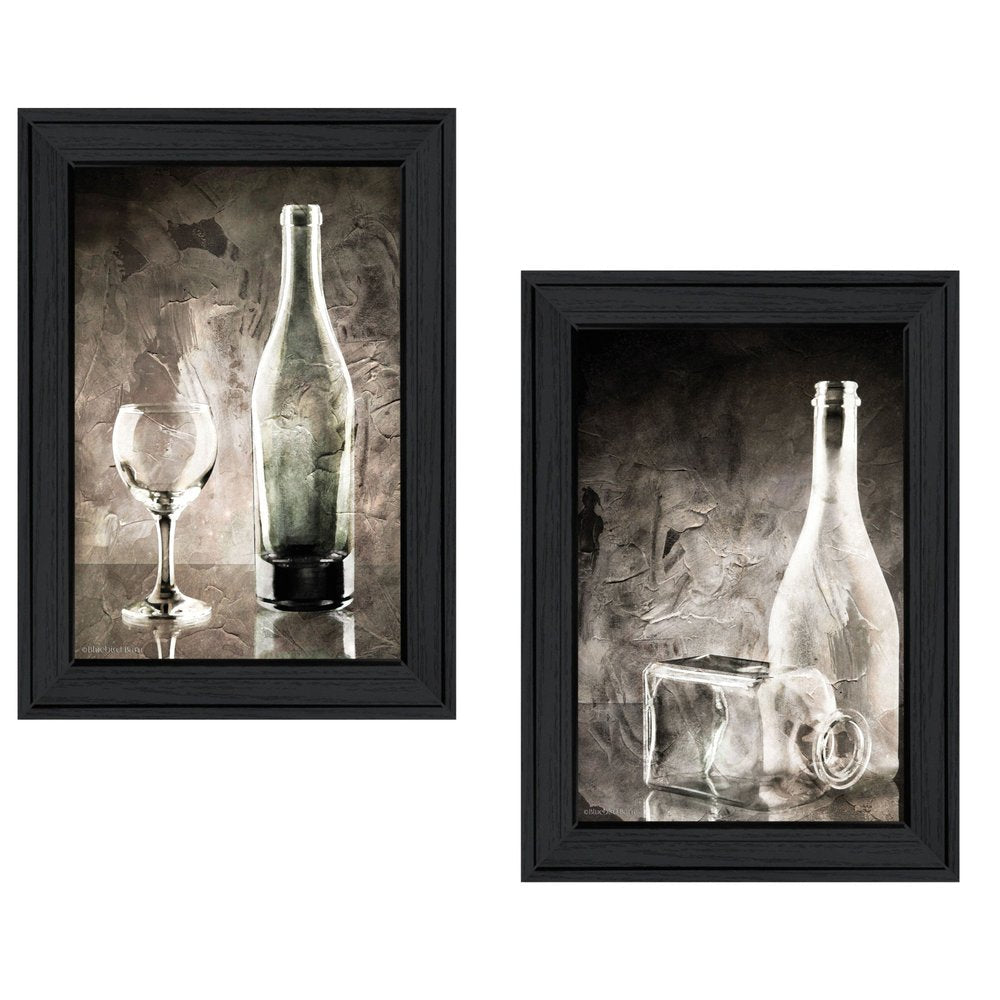 Set Of Two Moody Gray Glassware Still Life 2 Black Framed Print Kitchen Wall Art HomeRoots