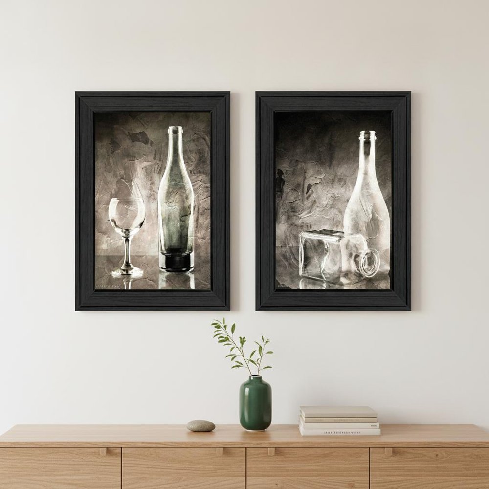 Set Of Two Moody Gray Glassware Still Life 2 Black Framed Print Kitchen Wall Art HomeRoots