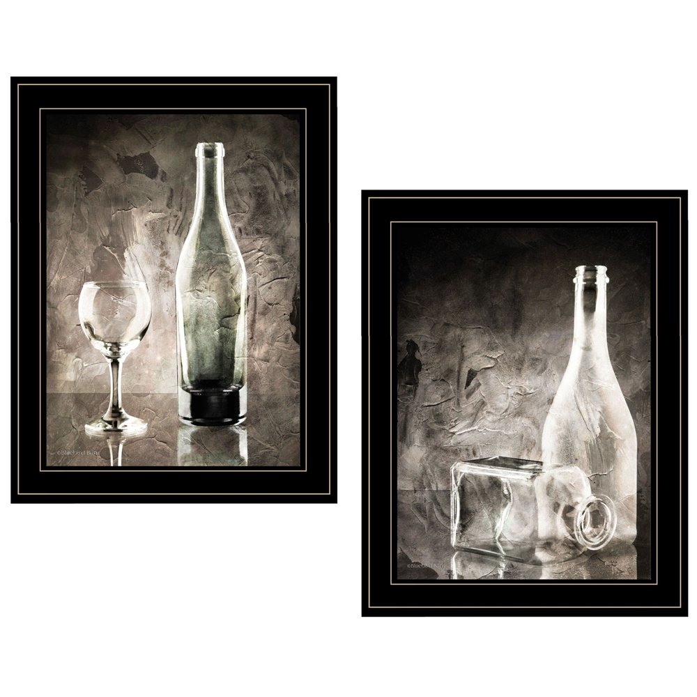 Set Of Two Moody Gray Glassware Still Life 3 Black Framed Print Kitchen Wall Art — view 1