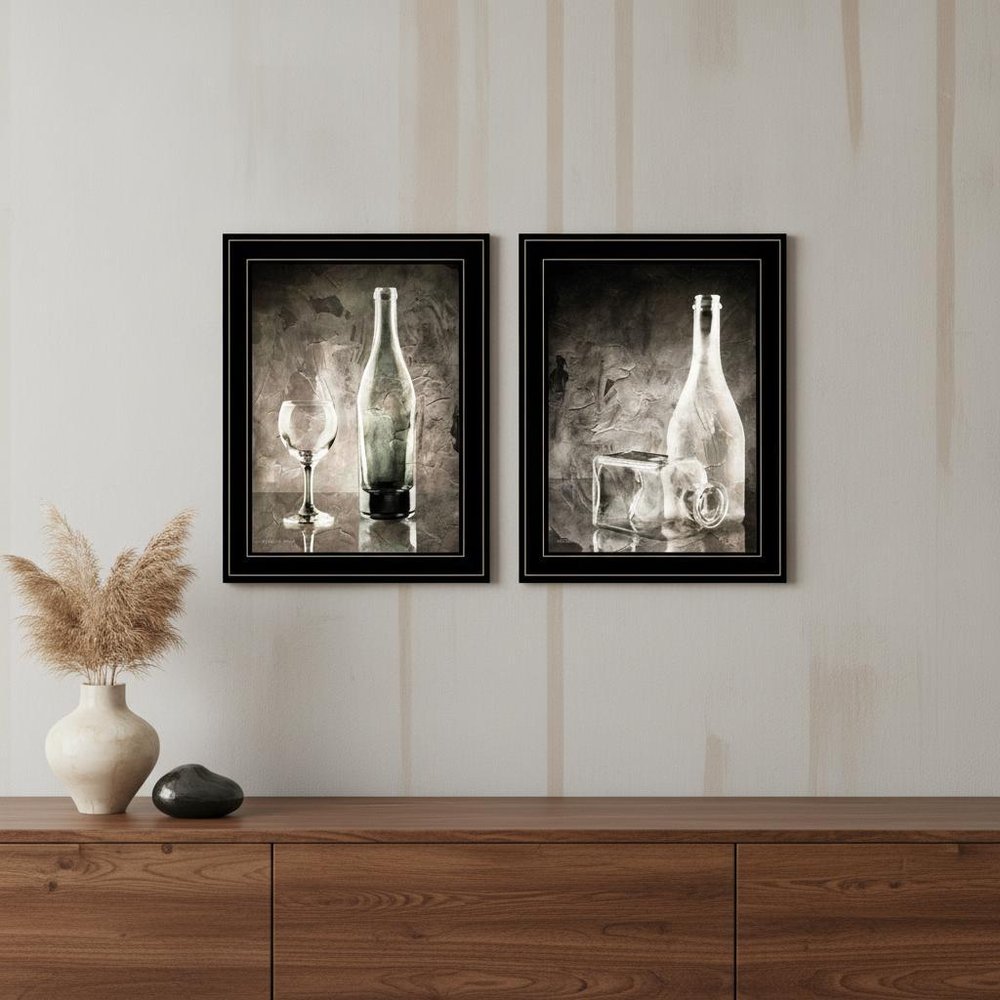 Set Of Two Moody Gray Glassware Still Life 3 Black Framed Print Kitchen Wall Art — view 4