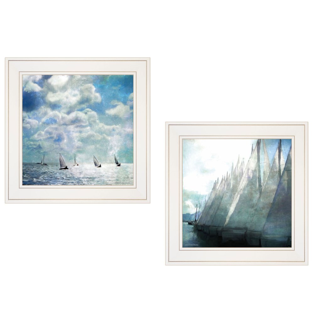 Set Of Two Sailboat Marina 2 White Framed Print Wall Art — view 1