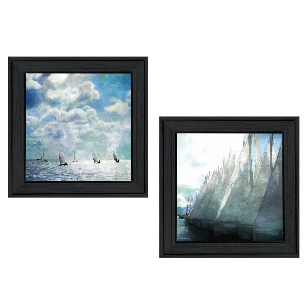 Set Of Two Sailboat Marina 3 Black Framed Print Wall Art — view 1