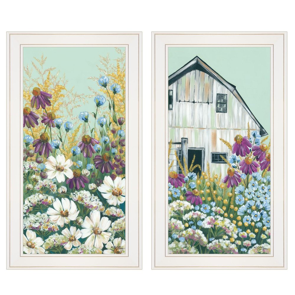 Set Of Two Floral Field 1 White Framed Print Wall Art HomeRoots