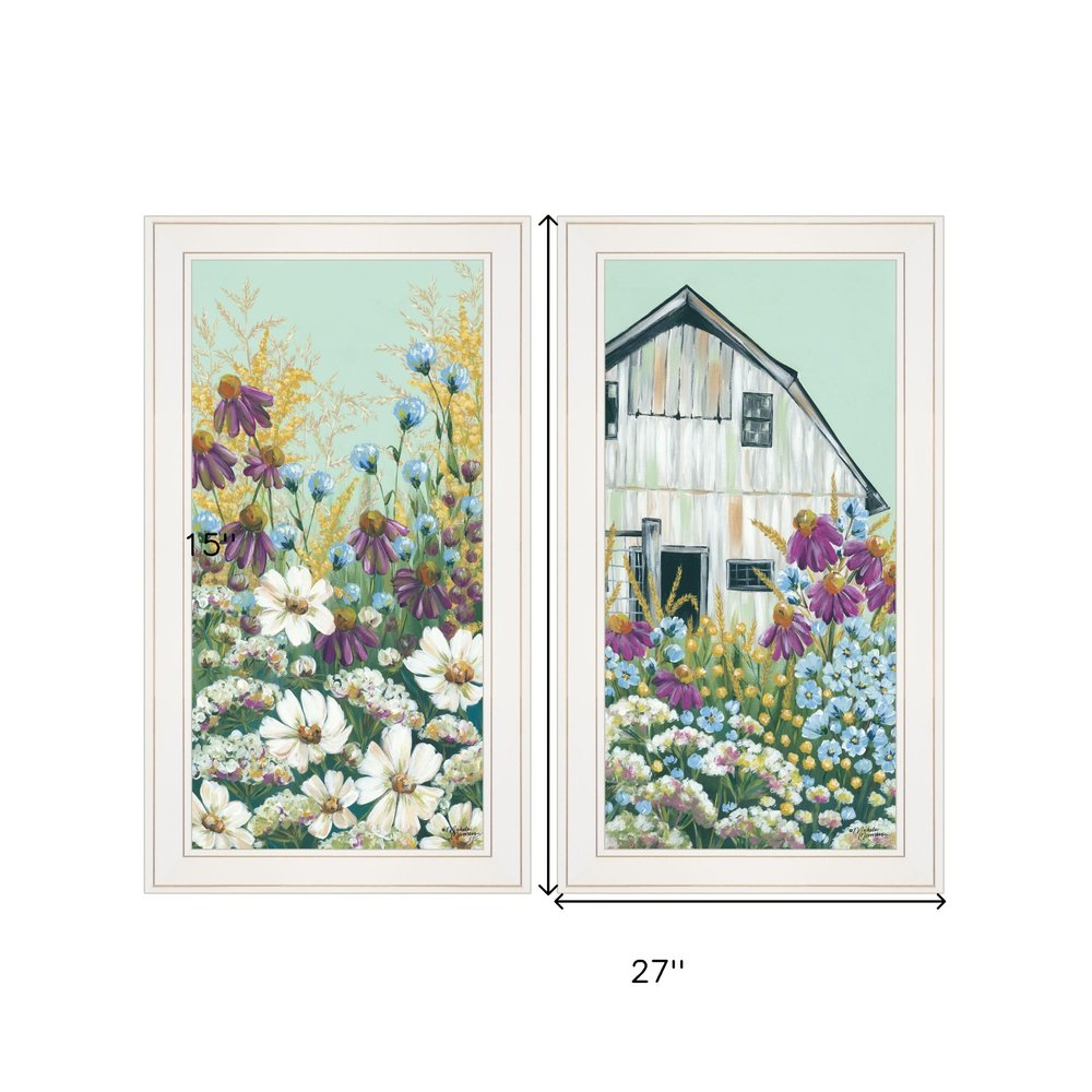 Set Of Two Floral Field 1 White Framed Print Wall Art — view 4