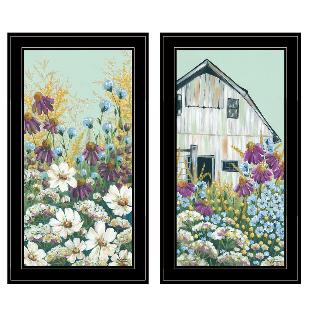 Set Of Two Floral Field 2 Black Framed Print Wall Art HomeRoots