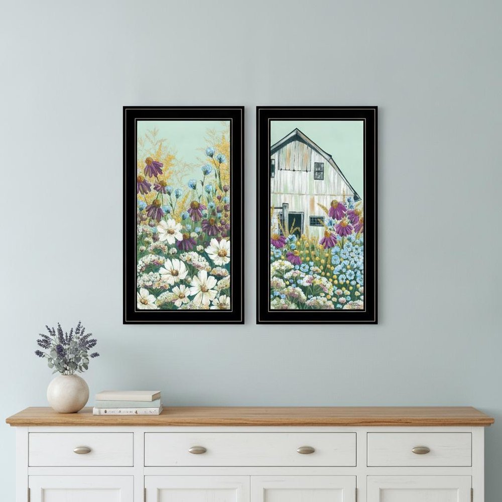 Set Of Two Floral Field 2 Black Framed Print Wall Art — view 4