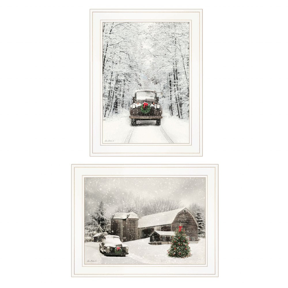 Set Of Two Antique Christmas 1 White Framed Print Wall Art HomeRoots