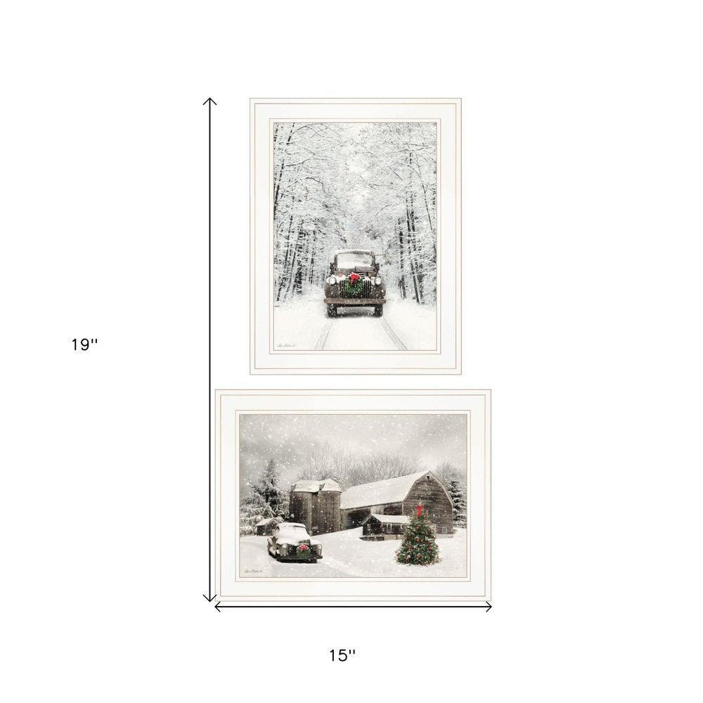 Set Of Two Antique Christmas 1 White Framed Print Wall Art HomeRoots