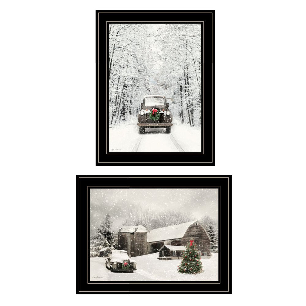 Set Of Two Antique Christmas 2 Black Framed Print Wall Art — view 2