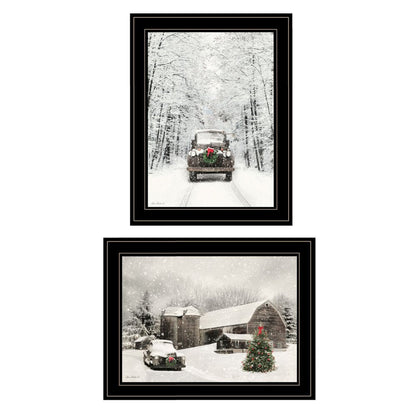 Set Of Two Antique Christmas 2 Black Framed Print Wall Art HomeRoots